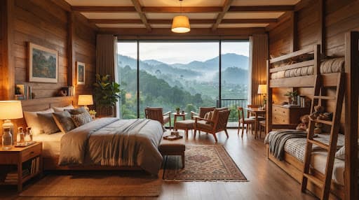 Family Suite dengan ranjang bertingkat dan interior kayu